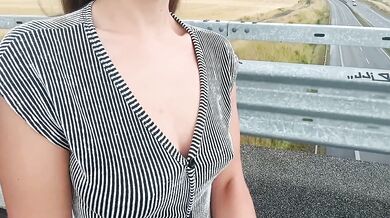 Naked flashing on street makes driver rock hard