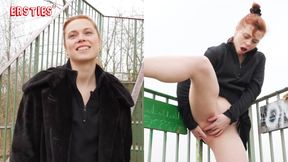 German redhead Sarah K wanks solo on city tower