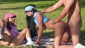 Adria Rae - Public Threesome On The Golf Course