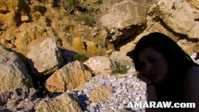 Brunette Oldia Paris doggy style fucked in her pussy by the beach