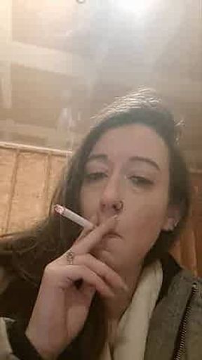 Intense smoking Brunette