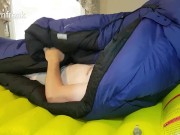 Down Jacket Fetish Lover Fucks Huge Down SleepingBag on air mattress. Cumshot On Nylon