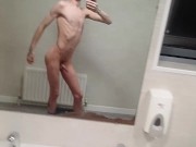 Sneaking into a public toilet and showing off my sexy skinny body and tiny ass infront of the mirror