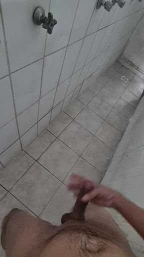 In the shower.