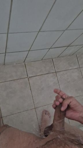 In the shower.