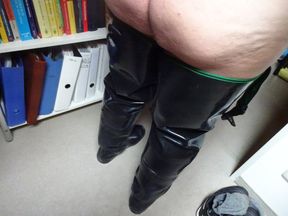 horny Latex bessy ass walk with wellingtons .fetish art by linda gumlin