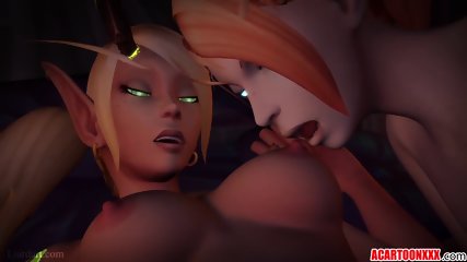 Naughty Warcraft lesbian strapon sex session