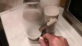 Cicci77 and Pedro collect the last ejaculation and prepare the sperm coffee!