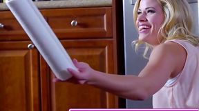 Blonde MILF teaches teen how to suck dick