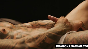”Sensual Damian Dragon shows off his masturbating skills until he cums in front o”
