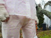 Outdoors Diaper Wetting with Transparent Rain Wear