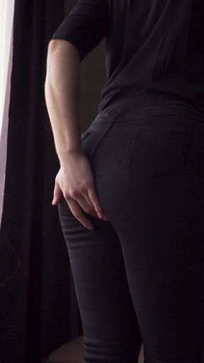 Sexy MILF In Tight Black Jeans Flashing White Thong Whale Tail