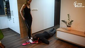 Hot Cougar Makes Her Slave Sniff Her Nasty Running Shoes And Stinky Feet