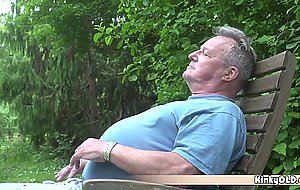 Gipsy teen nurse cures her old patient in the garden