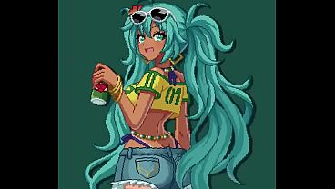 Brazilian version of Hatsune Miku sings while shaking her hips.