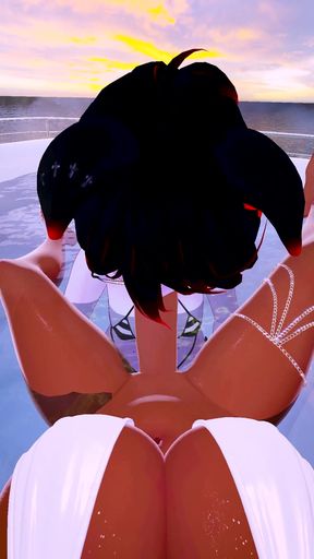 Curvy black catgirl pro gives pale self a satisfying 3D futanari