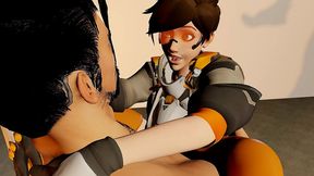 hanzo and tracer standing and carry anal - overwatch parody