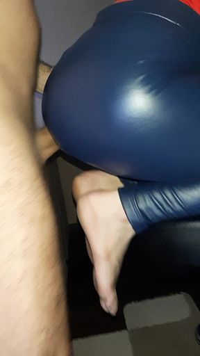 Shiny ass fucked in blue latex pants