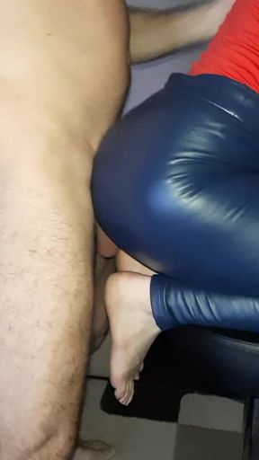 Shiny ass fucked in blue latex pants