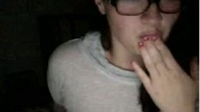 Nerdy amateur black head with plump belly sucked her man's dick