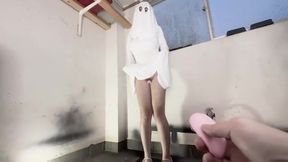 Spooky Outdoor Adventure: POV Encounter with a Playful Ghost in a Costume!