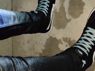 Rewetting My Slender Jeans And Vans In Parking Lot