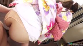 Miss Aki's Soft Sex Adventure Wearing a Kimono - Shaved Beauty Brunette Enjoyment