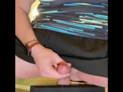 Trans girl takes dildo in ass up skirt then cums