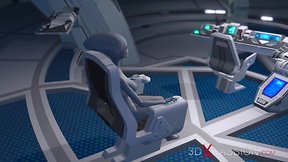 Intergalactic encounter: sultry female alien and black companion on the space station