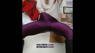 Teacher hiding in the classroom and squirting in purple leggings