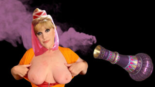Busty MILF verkleed als Jeannie zakt op haar knieën voor een natte blowjob en krijgt een diepe neukbeurt