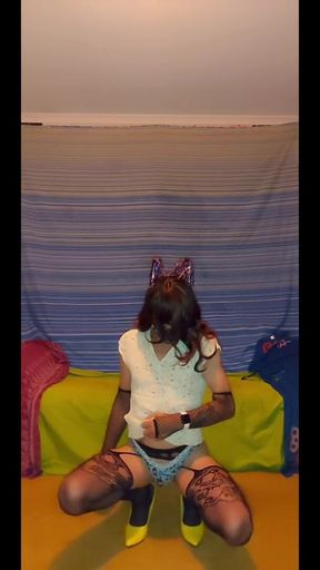 Scene 1 white dress getting in the groove to ride my black dildo