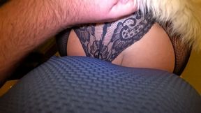 risky outdoor & indoor blowjob in stockings & white fur coat – messy cum finish 297