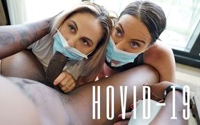 Amazing 2 Girl Covid Blowjob Through the Mask!