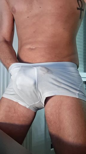I masturbate in my white boxers and take out my big cock