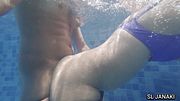 SL Couple Risky Andawater Pool Sex - Underwater Milk Press Boobs, Doggy Fuck & Cum in Mouth