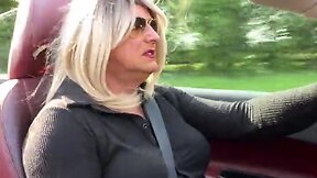 Cute Crossdresser`s Naughty Saturday Drive: High Heels & Stockings!