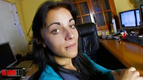 Brunette babe Jordanne Kali gives Terry Kemaco a sloppy blowjob at the beach