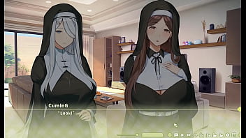 Fired for his giant cock in busty harem anime game