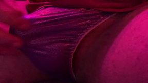 Panty Cum in a Purple Satin Thong