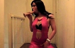 Playing with toy in the hall and bathroom