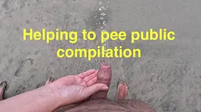 Girl helps hold stranger's dick while peeing at public beach