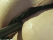 Playing with my smooth crossdresser ass with vibrator. In black thong.