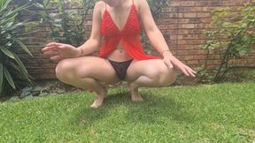 Compilation of Hot Blonde Pissing Herself Outside in Different Outfits