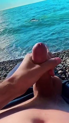 Skinny Twink Sucks off a Big Dick of a Stranger Jerking off on a Beach