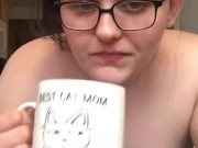 Cute MILF drinking morning coffee being fucked from behind