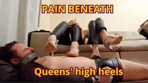 #051 Doormat groaning silently in pain beneath Queens' high heels