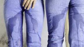 Sexy friends peeing jeans together