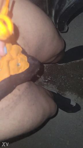 Pissing out the car at night