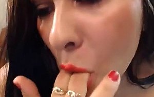 Huge tits shemale strokes her huge cock